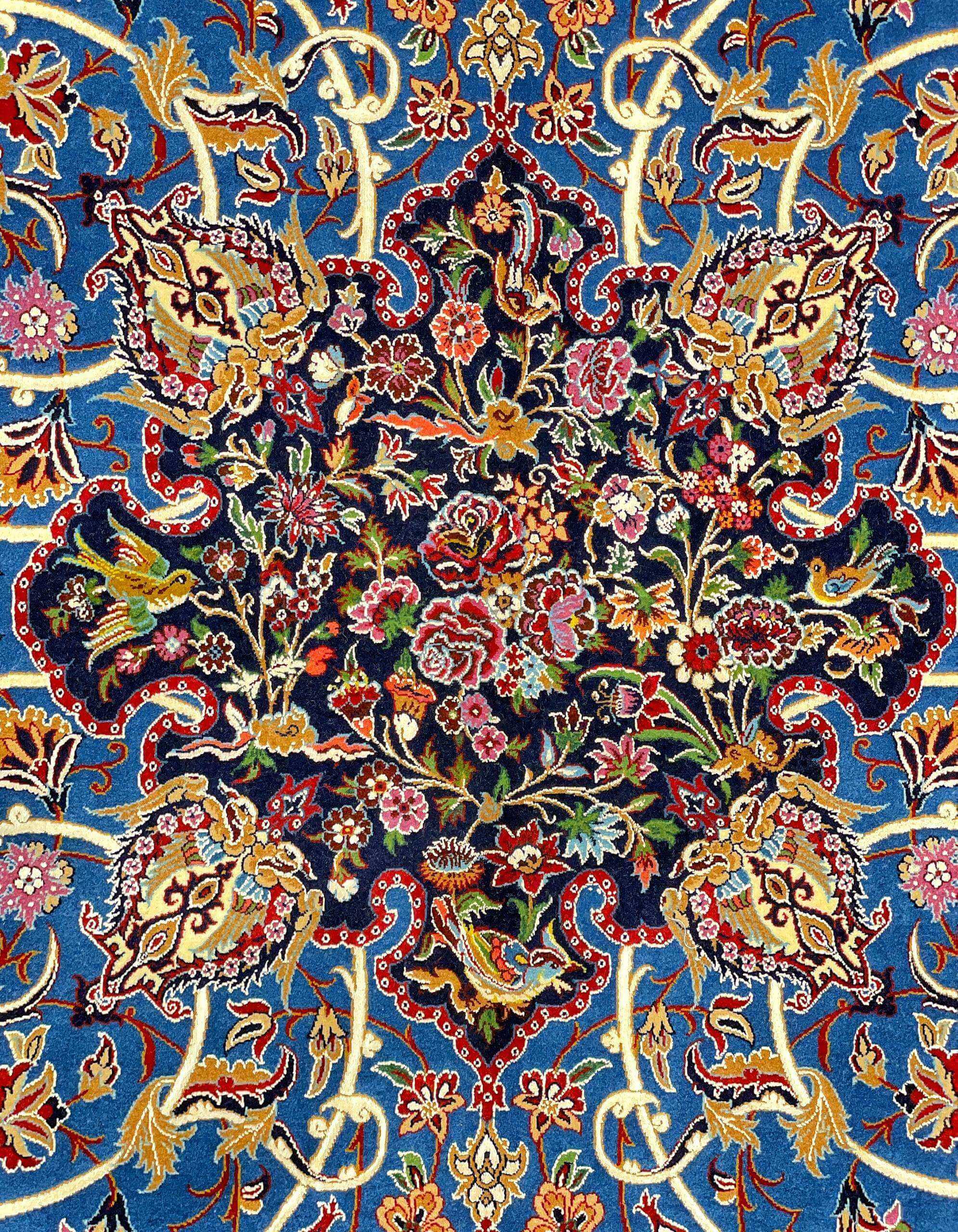 Master Bagher Seirafian’s handmade Persian rug featuring detailed knot work.